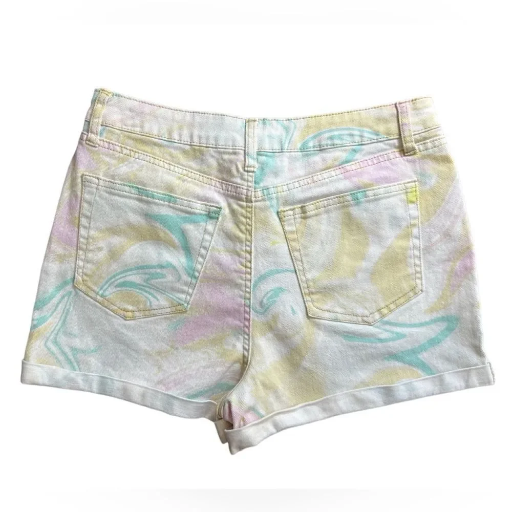 Tinseltown high waist pastel swirl jean shorts size 9